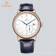 Montre en acier quartz de haute qualité avec bracelet en cuir 72654